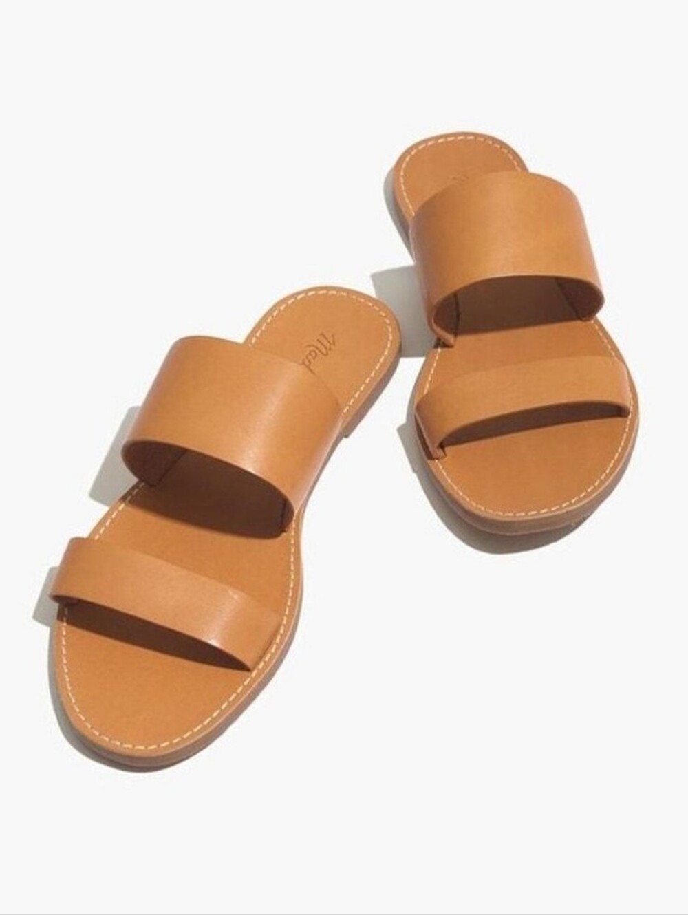 Madewell Boardwalk Double Strap Leather Slide Sandals in Tan Camel Size 8.5